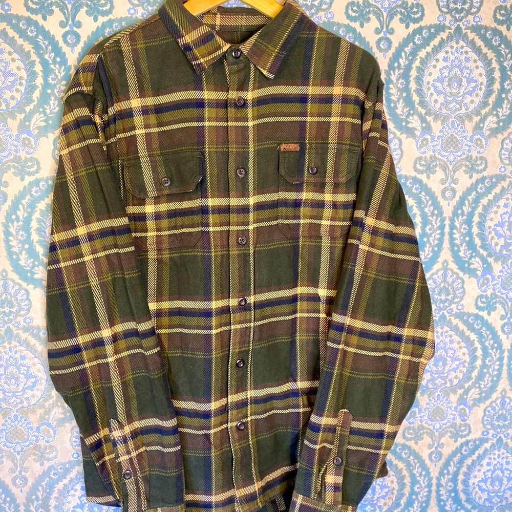 Orvis Green//Brown/Blue Flannel Button Up